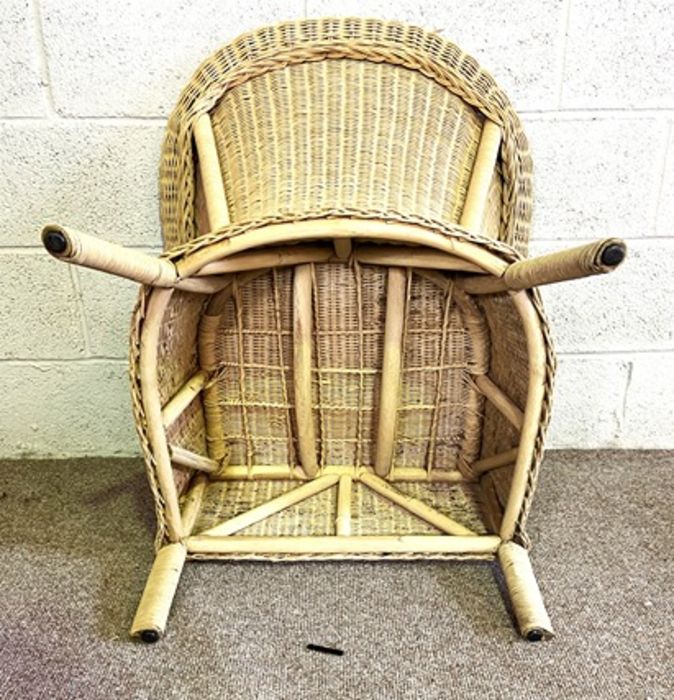 Two rattan garden chairs and two modern chairs with striped upholstery - Image 7 of 14