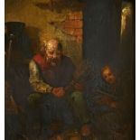 Scottish School, 19th century, A cottage interior, oil on board, 19cm x 18cm, possibly inscribed