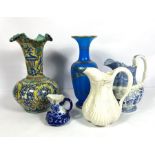 A collection of decorative ceramics, including an attractive faience vase, decorated with