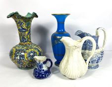 A collection of decorative ceramics, including an attractive faience vase, decorated with