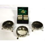 A set of three Victorian silver salts, hallmarked London 1858, makers mark for Robert Harper, of