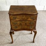 A small walnut veneered chest of drawers; together with a modern nest of tables and a hostess