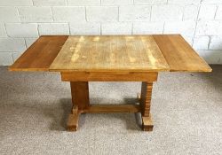 A vintage draw leaf dining table, with pier supports, 152cm long (extended); also a modern side