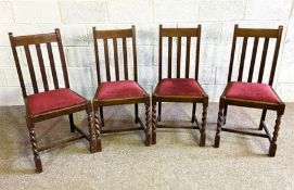Four vintage oak dining chairs, with twist turned legs