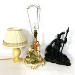 A cast doorstop of a Highlander, 39cm high; also a decorative table lamp with Putti and another lamp