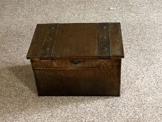 A vintage hammered and nailed copper coal box or ottoman, 33cm high, 55cm wide, and a small