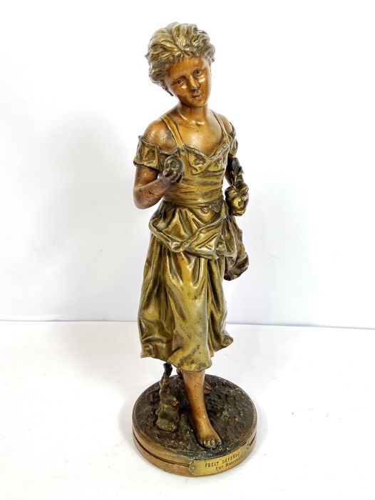 A French patinated spelter figure of a young girl, "Fruit Défendu", after Rancoulet, late 19th - Image 4 of 5