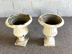 A pair of vintage painted iron garden Campana urns