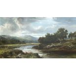 J. Steyn, 19th century, Figures beside a Highland River, oil on canvas, signed LR: J. Steyn. 60cm