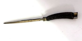 A Victorian cased Henry Elliot & Sons antler handled carving set, circa 1900, with carving knife,
