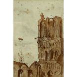 A historic WWI wartime watercolour, by wartime artist and scout Harold Bryden, possibly depicting