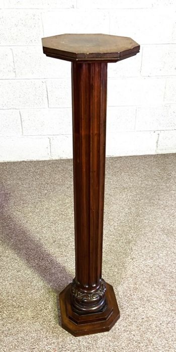 A handy heavy mahogany George III style torchere or portrait bust stand, 19th century, with fluted - Image 2 of 3
