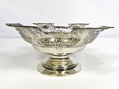 A silver fruit bowl, Sheffield 1928, John Dixon & Sons, of dished form, with fretwork cut