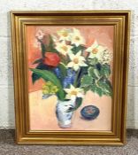A small group of pictures, including Anne Carrick, Scottish (1919-2005), Still Life of Flowers,