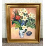 A small group of pictures, including Anne Carrick, Scottish (1919-2005), Still Life of Flowers,