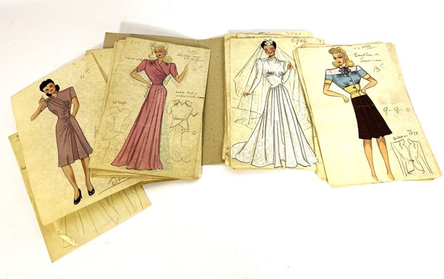 An interesting collection of early hand drawn dress patterns, with notations, early 20th century, in - Image 2 of 2