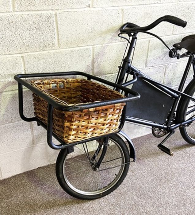 A painted Pashley style vintage Butcher’s bicycle, with wicker basket and support frame, the leather - Image 2 of 6