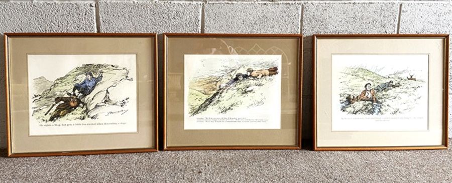 A set of eight vintage framed deer stalking, golfing and hunting related humourus prints, possibly - Image 2 of 10