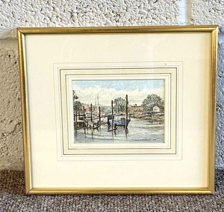 A group of 11 assorted watercolours and pictures, including Fishing in a highland river; a Borders - Image 11 of 16