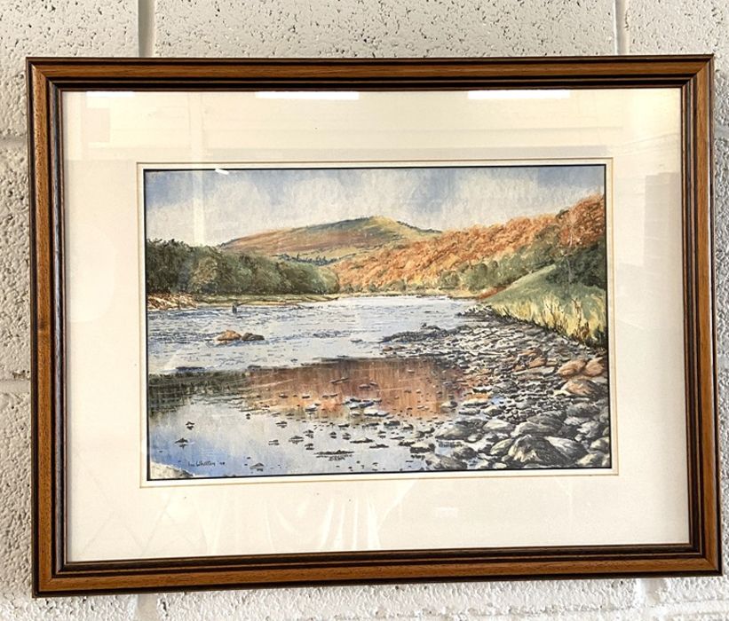 A group of 11 assorted watercolours and pictures, including Fishing in a highland river; a Borders - Image 4 of 16