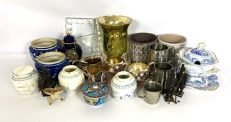 Assorted ceramics and silver plate, including three blue and white ginger jars; a small pewter