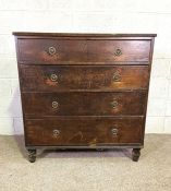 A 19th century mahogany chest of drawers, with four long drawers and turned feet, 107cm high,