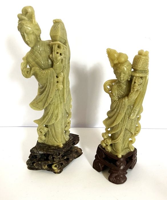 A group of miscellaneous Chinese carvings, including a cased carved decorative relief landscape in - Image 2 of 8