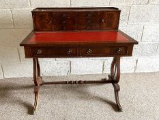 A George III style mahogany veneered Bonheur du Jour, late 20th century reproduction, with red