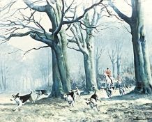 After Donald Grant, Huntsman and hounds, Chromolithograph, signed LR: in pencil; together with a