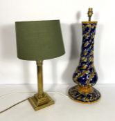 A Burmantofts style large baluster floral decorated lamp base, 60cm high; together with a modern