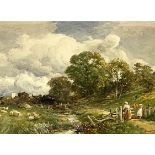 David Bates, British (1840-1921), Beside the sheep fold, watercolour, signed LR: David Bates, 35cm x