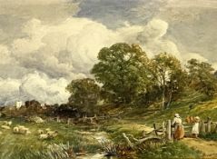 David Bates, British (1840-1921), Beside the sheep fold, watercolour, signed LR: David Bates, 35cm x