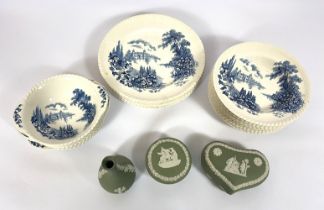 A selection of ceramics, including an attractive blue and white transfer printed part dinner