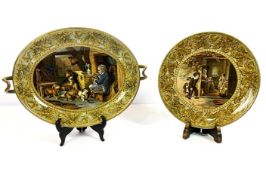 A Victorian Prattware oval tazza, decorated with “Highland Music” after Sir Edwin Landseer, 30cm