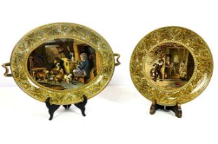 A Victorian Prattware oval tazza, decorated with “Highland Music” after Sir Edwin Landseer, 30cm