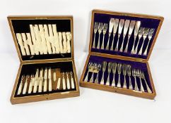 A large assortment of silver plate and other flatware, including cased mother of pearl fruit eaters,