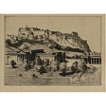 Early 20th century etchings of Holyrood Palace and Edinburgh Castle, signed in pencil and inscribed;