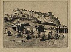 Early 20th century etchings of Holyrood Palace and Edinburgh Castle, signed in pencil and inscribed;