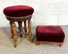 A late Victrorian adjustable piano stool, with red upholstered seat and turned legs, also a small