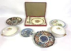 A selection of ceramics, including a Japanese Imari bowl, Meiji period, also a decorative figures,