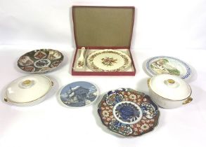 A selection of ceramics, including a Japanese Imari bowl, Meiji period, also a decorative figures,