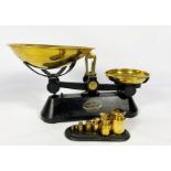 A handy vintage kitchen scales, by Thornton & Co., ‘The Viking’, with brass dishes and a matching