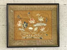 A Chinese silk embroidery of Lotus flowers, Qing Dynasty, early 20th century; 35cm x 42cm;
