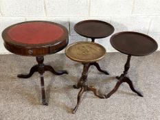 A Regency style reproduction drum table, of small size, together with three small wine tables (4)