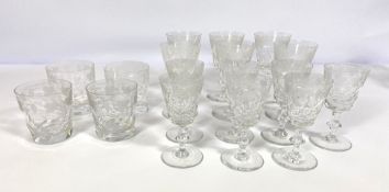 A selection of pretty late Victorian etched table glasses, decorated with fruit of the vine,