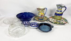 A group of ceramics, including a Japanese Satsuma style sweetmeat tray, with seven removable
