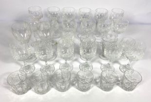 A large selection of crystal glass, including jugs, wine goblets and tumblers (a lot)