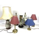 Nine assorted modern table lamps including two similar Chinese style baluster lamp bases and another