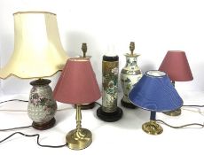 Nine assorted modern table lamps including two similar Chinese style baluster lamp bases and another
