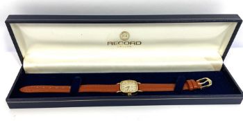 A Record De Luxe 9 carat gold cased ladies wristwatch, hallmarked within case, cased; also a